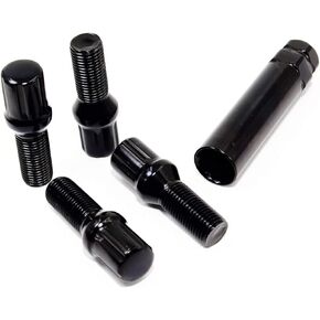 Set of 20 Veritek 14x1.5mm Black 2.16" 28mm Shank Spline Drive Conical Seat Wheel Lug Bolts for Aftermarket Custom Wheels