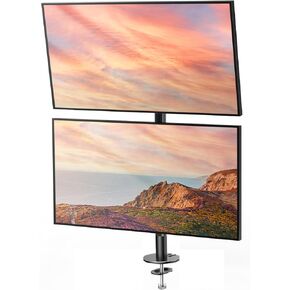 HUANUO Vertical Dual Monitor Mount, Stacked Monitor Stand for 2 Monitors with Height Adjustment Computer Monitor Arm Supports Two 17 to 32 Inch with C Clamp Each Monitor Desk Mount Hold up to 17.6lbs
