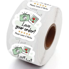 WHING Please Leave a Review with Star Camera Design Stickers Labels, Small Business Online Shop Thank You Stickers, Envelope Seals Decorative Label for Business Gift Bags Packing Stickers, 500pcs