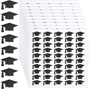 AnyDesign Glitter Graduation Cap Stickers 500Pcs Graduation Hat Sealing Labels Black Grad Party Favor Labels Adhesive Grad Cap Stickers for College High School Graduation Party Envelopes Decor