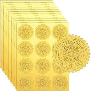 Fuutreo 360 Pcs 2 Inches Gold Foil Certificate Seals Self Adhesive Embossed Seals Round Gold Foil Stickers Outstanding Excellence Award Stickers for Envelopes Diplomas Certificates