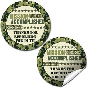 Ten Hut! Army Camouflage Birthday Thank You Sticker Labels for Kids, 40 2" Party Circle Stickers by AmandaCreation, Great for Party Favors, Envelope Seals & Goodie Bags