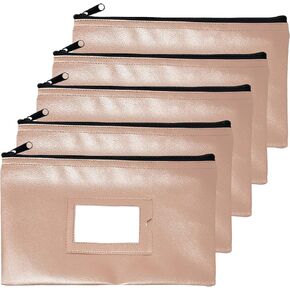 Money Bank Deposit Bag with Zipper | 11x6 inch | Rose Gold | Durable Leatherette Money Cash Coin Check Wallet Pouch for Men & Women with Framed ID Window and Blank Card | by GIDABRAND (3)