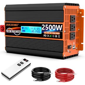 2500 Watt Pure Sine Wave Power Inverter 12V DC to 110V 120V Converter for Family RV Off Grid Solar System Car with Type-C Ports 3 AC Power Outlets Dual USB Ports LCD Display and Remote Control