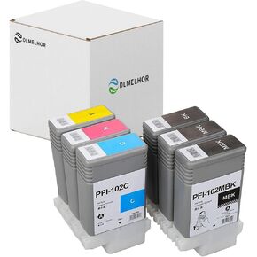 PFI-102 Ink Tank 6 Pack Compatible for Canon Inkjet Printer Ink Cartridges Replacement for Canon ImagePrograf iPF500 510 600 605 610 650 655 700 710 720 750 755 760 765, Set of 6,130ml