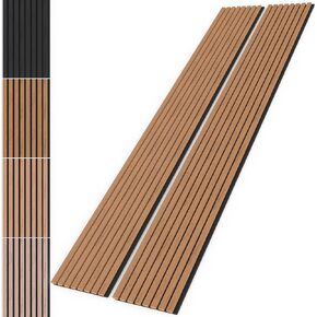 | 2 Packs Acoustic Wood Wall Veneer Slat Panels | 3D Wood Slat Acoustic Panels | Decorative Soundproof Panels | Interior Design for Walls and Ceilings | 94.49’’ x 12.60’’ x 0.78 ‘’ (Brown Oak)