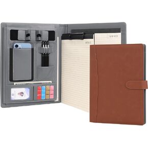 Wason Portfolio Padfolio A4 Leather PU Folder File Document Holder Case with Writing Pad Removable Clipboard Card Stationary Case Phone Tablet Stand for Organizer Office Travel School (Purple)