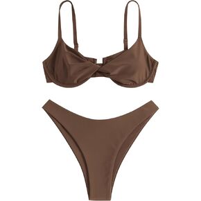ZAFUL المرأة تويست الجبهة بيكيني مجموعات Underwire التعادل الخلفي بيكيني عالية مخصر قطعتين ملابس السباحة