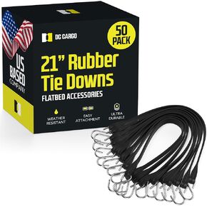 Pack of 50 Tarp Straps for Flatbed Trailers, 21" Long Natural Rubber Bungee Cord Tie-Downs Ideal for Securing Tarps, Canvases, Cargo in Cold Climates | Tie-Downs w/ Metal S-Hooks in Kuwait