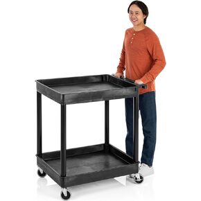 Stand Steady Tubstr Large 2 Shelf Utility Cart Supports Up to 200 lbs - Heavy Duty Hybrid Tub & Flat Shelf Cart, Rolling Storage Cart & Tool Cart for School, Office, Warehouse (32 x 24in)