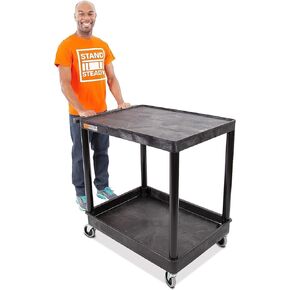 Stand Steady Tubstr Large 2 Shelf Utility Cart Supports Up to 200 lbs - Heavy Duty Hybrid Tub & Flat Shelf Cart, Rolling Storage Cart & Tool Cart for School, Office, Warehouse (32 x 24in)