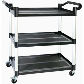 Utility Carts with Wheels, 3-Tier Rolling Cart with Wheels Heavy Duty 510 LBS Food Cart with Lockable Wheels and Hammer for Kitchen/Office/Warehouse, 31.5" X 16.9" X 38.9"(Black)