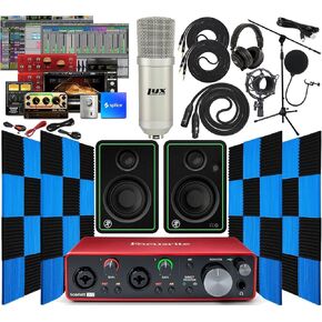 Focusrite Scarlett 2i2 2x2 USB Audio Interface with Creative Music Software Kit with Mackie CR3-X Pair Studio Monitors, 24 Pack Acoustic Soundproof Studio Foam Wedges Sound Insulation Panels