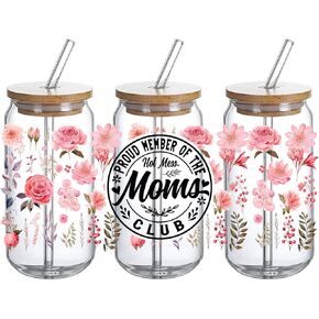 UV DTF Glass Cup Wrap Transfer -Bicycle Wildflowers Sublimation Design uvdtf Waterproof Decal for 16oz Glass Cups, Ceramic Mug DIY Crafts - 3PCS