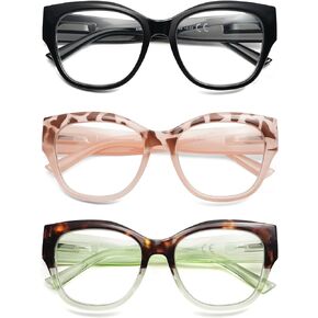 AMOMOMA Trendy Square Reading Glasses for Women, Blue Light Blocking Womens Computer Readers Black Retro Frame AM6130