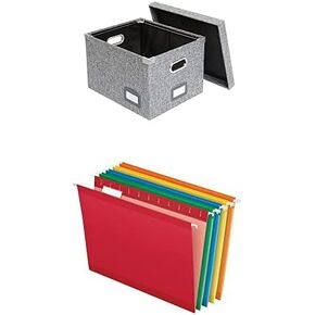 صندوق ملفات قابل للطي مع غطاء من Pendaflex، يتضمن إطار ملف للرسائل ومجلدات الملفات المعلقة القانونية، ومقابض معدنية، وملصقات، رمادي منقط (41790) in Kuwait