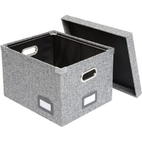 Pendaflex Collapsible File Box with Lid, Includes File Frame for Letter and Legal Hanging File Folders, Metal Handles, Labels, Heather Gray (41790)