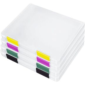 4 PCS Clear A4 File Portable Project Case, Portable A4 File Box Plastic Scrapbook Paper Storage Box for 8.5" x 11" Letter Paper Storage Containers Document Magazines Holder (12.2 x 9.1 x 0.8 in)
