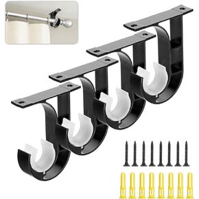 Sumnacon Curtain Rod Hanging Bracket 4Pcs Curtain Rod Brackets Ceiling Mount Metal Ceiling Curtain Rod Hook Sturdy Curtain Bracket for 5/8-1Inch Curtain Rod Black Curtain Rod Holder for Drapery