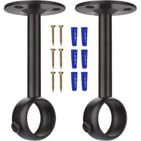 Curtain Rod Ceiling Heavy Duty Ceiling Mount Curtain Rod Bracket Adjustable Curtain Rod Holders Ceiling Mount Bracket, Black-2 Pack