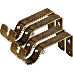 Fix Curtain Rod Bracket Set of 4 for 1 Or 1 1/8 Inch Rods - Antique Brass
