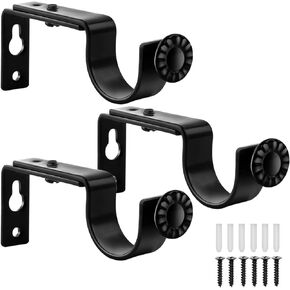 Curtain Rod Bracket, Adjustable Heavy Duty Curtain Rod Holders Black Curtain Rod Hooks for 1 Inch Curtain Rod, Window Hardware Curtain Rod Hangers Support, Set of 3