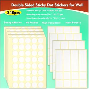 Double Sided Dots Stickers Sticky Tack Posters Wall 248pcs Clear Putty Hanging Picture Strips No Residue Adhesive Mounting Tape for Festival Decoration Art Craft Party Supplies