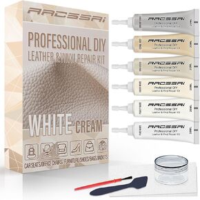 Cream Leather Repair Kit for Furniture, Car Seats, Sofa, Jacket and Purse, PU Leather Leather Repair Paint Gel for Repairing Tears & Burn Holes, with Color Matching Guide & Super Easy Instructions