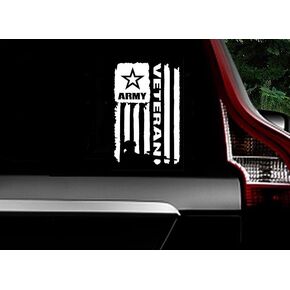 Exquisite Army Veteran Flag Decal Vinyl Sticker for Window, Stationwagon,RV, SUV, Car, Van, Truck, Sportbikes, Laptop White 6.0x4.5 Inch