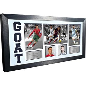 GOAT Cristiano Ronaldo Lionel Messi Real Madrid Barcalona Signed Autographed Photo Photograph Picture Frame Football Soccer Poster Gift