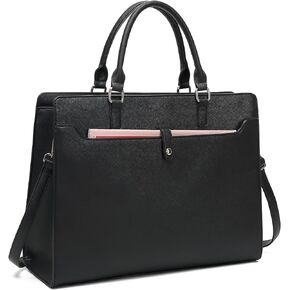 Laptop Tote Bag Briefcase for Women, 15.6 Inch Computer Bag Large Work Bag for Business Office, Leather Lawyers Briefcase Women Men Shoulder Bag (Black)