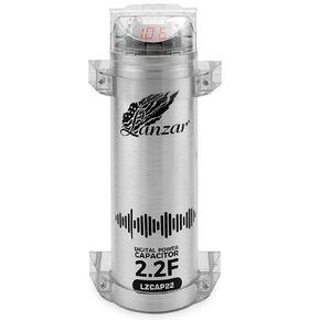 Lanzar 0.2 Farad Digital Power Capacitor, High-Performance Car Audio Accessory with Blue Digital Display Voltage Readout and LED Flash, Over Voltage Protection, Mounting Hardware, DC 12-24V