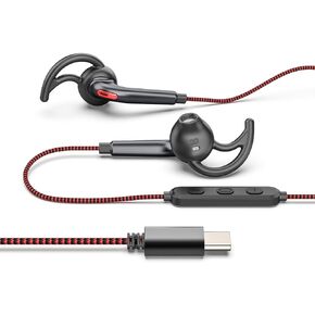 سماعات رأس سلكية USB C للجري الرياضي، سماعات أذن نصف داخل الأذن مزودة بميكروفون، ملاءمة آمنة، سلك مضفر مقاوم للتشابك، صوت نقي، سماعات أذن من النوع C مع ميكروفون للتمرينات وصالة الألعاب الرياضية والركض - أحمر