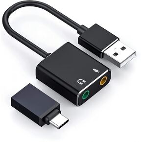 USB Audio Adapter, USB Type-A，USB Type-C,Plug and Play No Drivers Needed，Suitable for Windows, Mac, Linux, PC, Laptop, Desktop, PS4，handset
