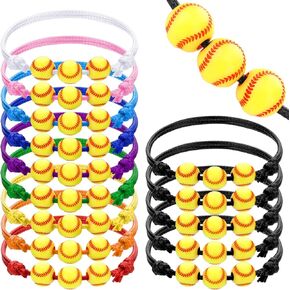 Glenmal 30 Pieces Softball Charm Bracelet Softball Gifts Baseball Party Favors Adjustable Inspirational Sport Ball Bracelet Handmade Rope Knot Bracelets for Girl Kid Teen Team Player Gift