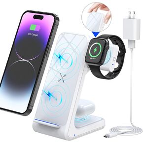 Wireless Charging Station, 3 in 1 Wireless Charger Stand, Fast Wireless Charging (Black)
