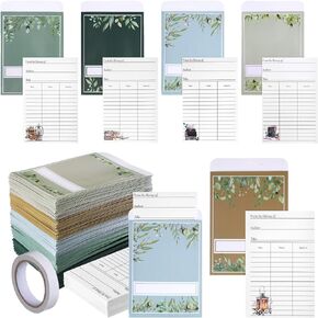 150 Set Library Checkout Cards Bulk Library Card Pockets Self Adhesive Paper Greetings Green Plant Due Date Record Keeping for Book Pockets and Classroom Supplies Cataloging School Office