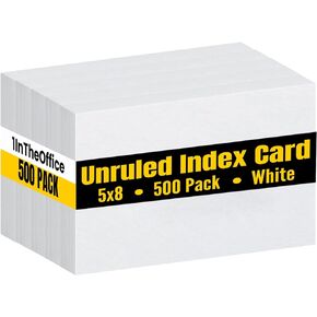 1InTheOffice Index Cards 5x8 Blank, Unruled Index Cards 5x8 White, 500/Pack