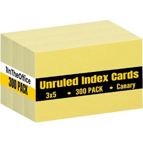 1InTheOffice Index Cards Canary Yellow Unruled 3x5, Blank Index Cards, 3"x5", 300 Pack