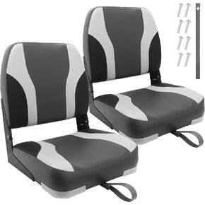 Marine Low Back Folding Chair, Low Back Folding Boat Seat, Fishing Boat Seat 2 Pack, Waterproof Boat Chairs, Boat Cabin Seating, Light Weight, Soft and Comfortable (Charcoal/light grey/black)