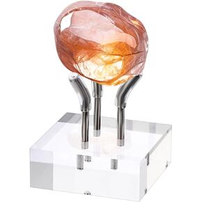 Hipiwe Acrylic Display Stand, Three Metal Peg Display Easel Small Acrylic Base for Sphere Crystal Ball Mineral Geodes Rock Agate Small Collectibles,Silver