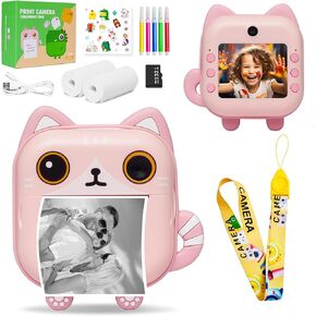 Kids Camera Instant Print - 1080P HD Video Record, 48MP Dual Selfie Camera, Kids Camera Dinosaur Toys - 64G Storage, Includes Print Papers, Color Markers & Stickers, Camera for Kids 5-12