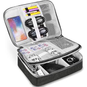Travel Electronics Organizer, Cord Organizer Travel, Tech Storage Bag Extra Large 3-Layers Universal Carry Cable Storage Bag for Phone, Cord, iPad (Black)