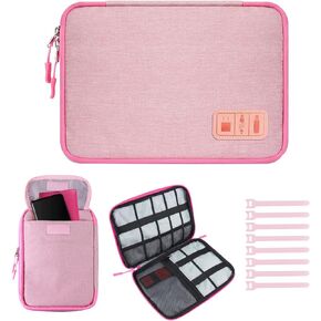 Cable Organizer Bag, Pink Travel Accessories Carry Cases Portable Cord Organizer Bag for Cable, Charger, Phone, USB, SD Card with 8pcs Cable Ties