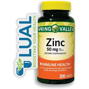 Spring Valley Zinc 200 Caplets Dietary Supplement, 50 mg, Luall Sticker