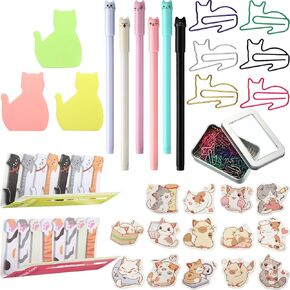 Outus Cat Office Supplies Cute Sticky Notes Paper Clips Gel Ink Pens Cartoon Stickers Party Favor for Cat Lovers Stationery School Office Supplies Desk Accessories(Cute Style)