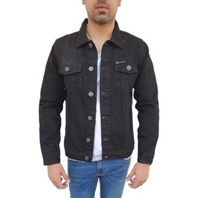 Overdrive Men's Denim Biker Trucker Jacket CE Armored Protective Foam Pads Black Jeans Fabric Two Gun Pockets