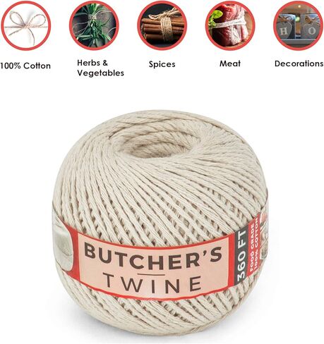 SteadMax Butchers Twine، 360 قدم، 12 طبقة، 100% من القطن الطبيعي للطهي الآمن للطعام، ربط متين، ربط اللحوم والتحميص، سهل التوزيع، الخبز، صناعة يدوية، تغليف، عبوة من 1. in Kuwait