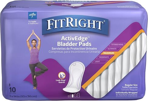 FitRight Incontinence Bladder Control Pads, Maximum Absorbency, 5.5" x 13.75", 10 Count in Saudi Arabia