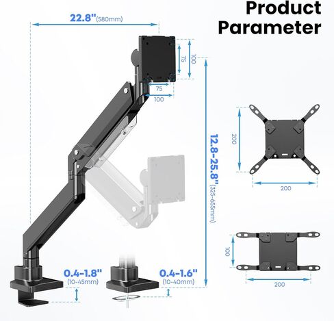 PUTORSEN 17-57 Inch Ultrawide Monitor Arm and TV Desk Mount,up to 59.4 lbs, Premium Aluminum Single Monitor Arm Desk Mount with Gas Spring, Steel Reinforcement Plate, VESA 75x75 to 200x200 in Saudi Arabia